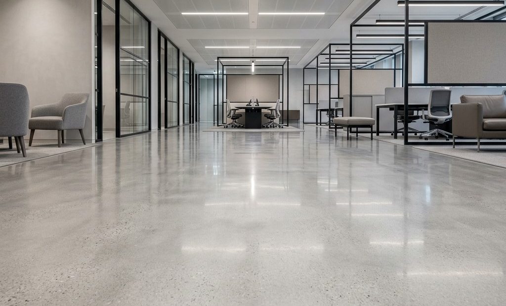 a flawless polished concrete floor in a London corporate office