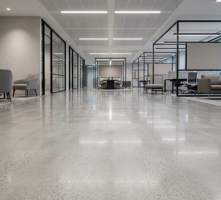 a flawless polished concrete floor in a London corporate office